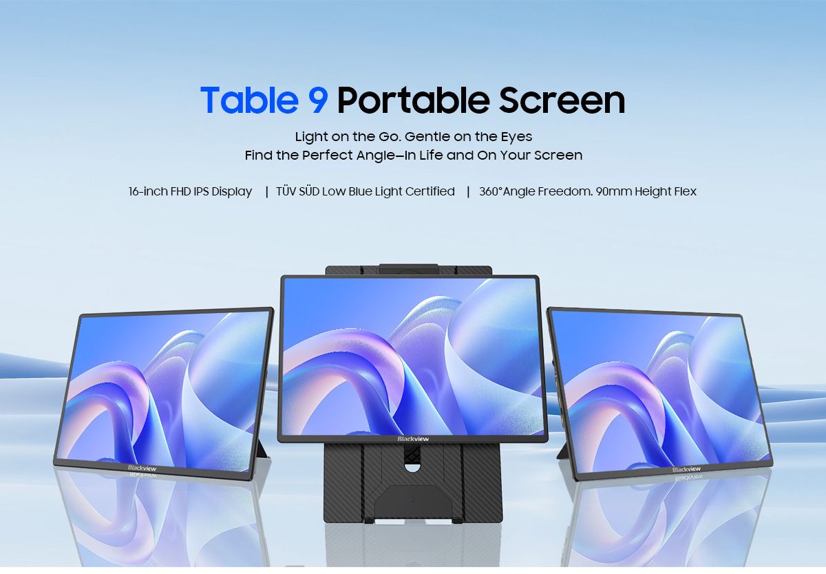 Portable monitor Blackview Table 9 LCD Monitor 16inch IPS FHD 1920x1200 16:9 LCD 60Hz 178 USB-C 3.1x2 Full 1xminiHDMI 368x237x29.5mm Plug into Laptop, PC, Game Console, and More, Plug & Play Black