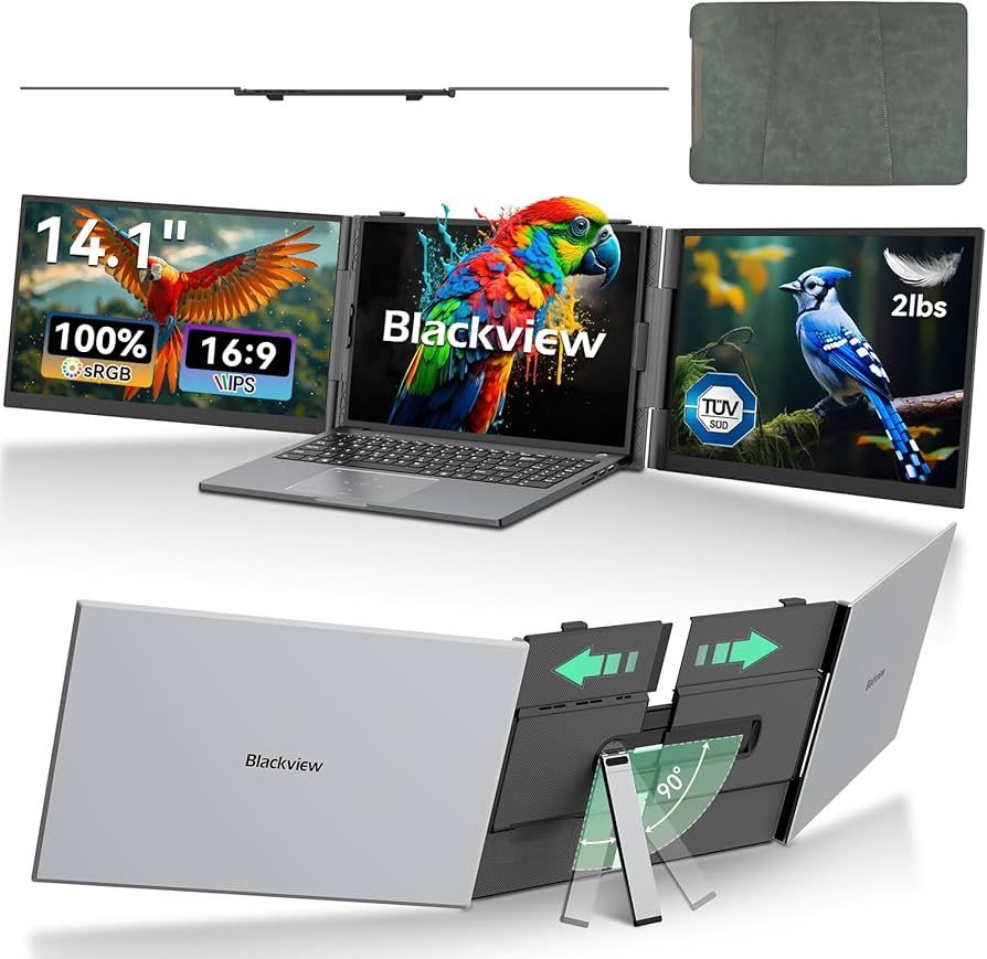 Portable monitor Blackview DCM6 Dual Screen 14inch 1920x1080 16:9 LCD 60Hz IPS 178 USB-C 3.1x3 for 13-17.3 inch laptops352.2x237.43x15.9mm Grey Black