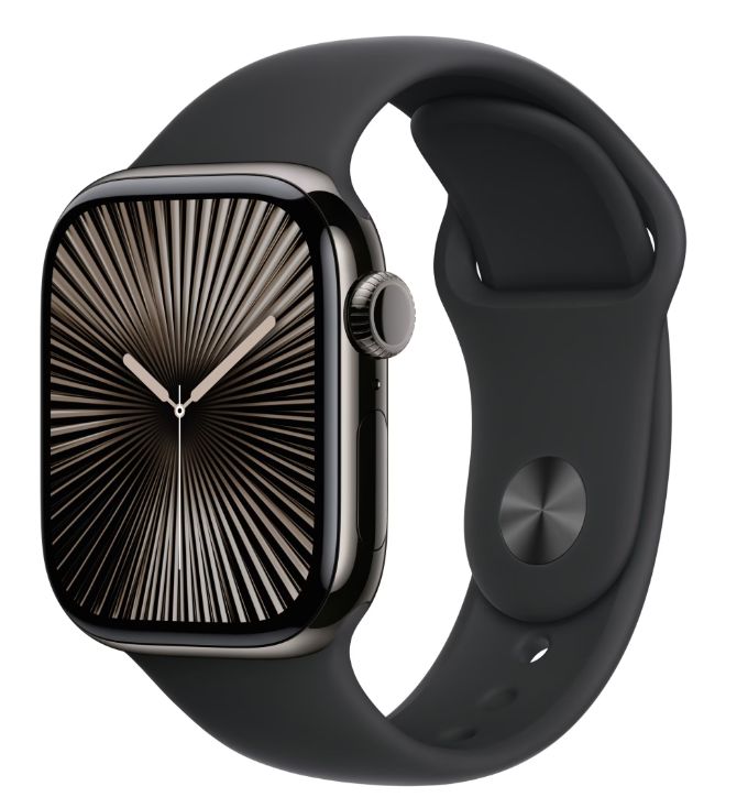 Apple Watch Series 10 GPS + Cellular 46mm Titanium Case with Black Sport Band - S/M Detaliu 1