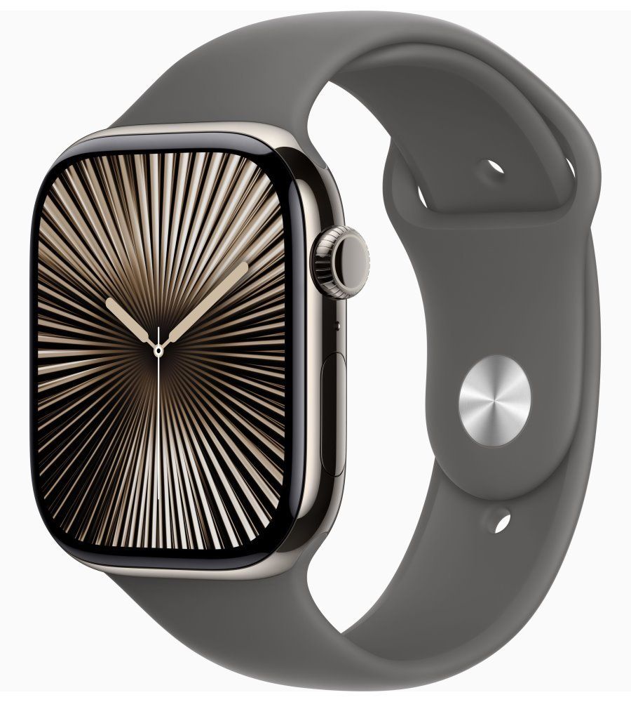 Apple Watch Series 10 GPS + Cellular 46mm Natural Titanium Case with Stone Grey Sport Band - S/M