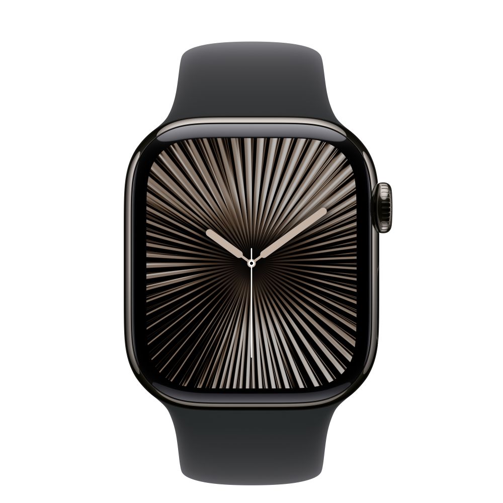 Apple Watch Series 10 GPS + Cellular 42mm Slate Titanium Case with Black Sport Band - M/L Detaliu 1