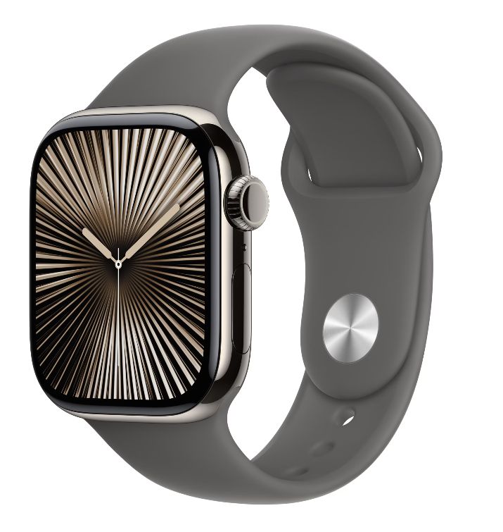 Apple Watch Series 10 GPS + Cellular 42mm Natural Titanium Case with Stone Grey Sport Band - M/L Detaliu 1