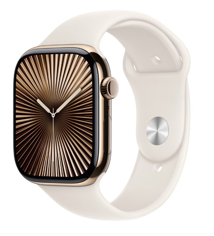 Apple Watch Series 10 GPS + Cellular 46mm Gold Titanium Case with Starlight Sport Band - M/L Detaliu 1