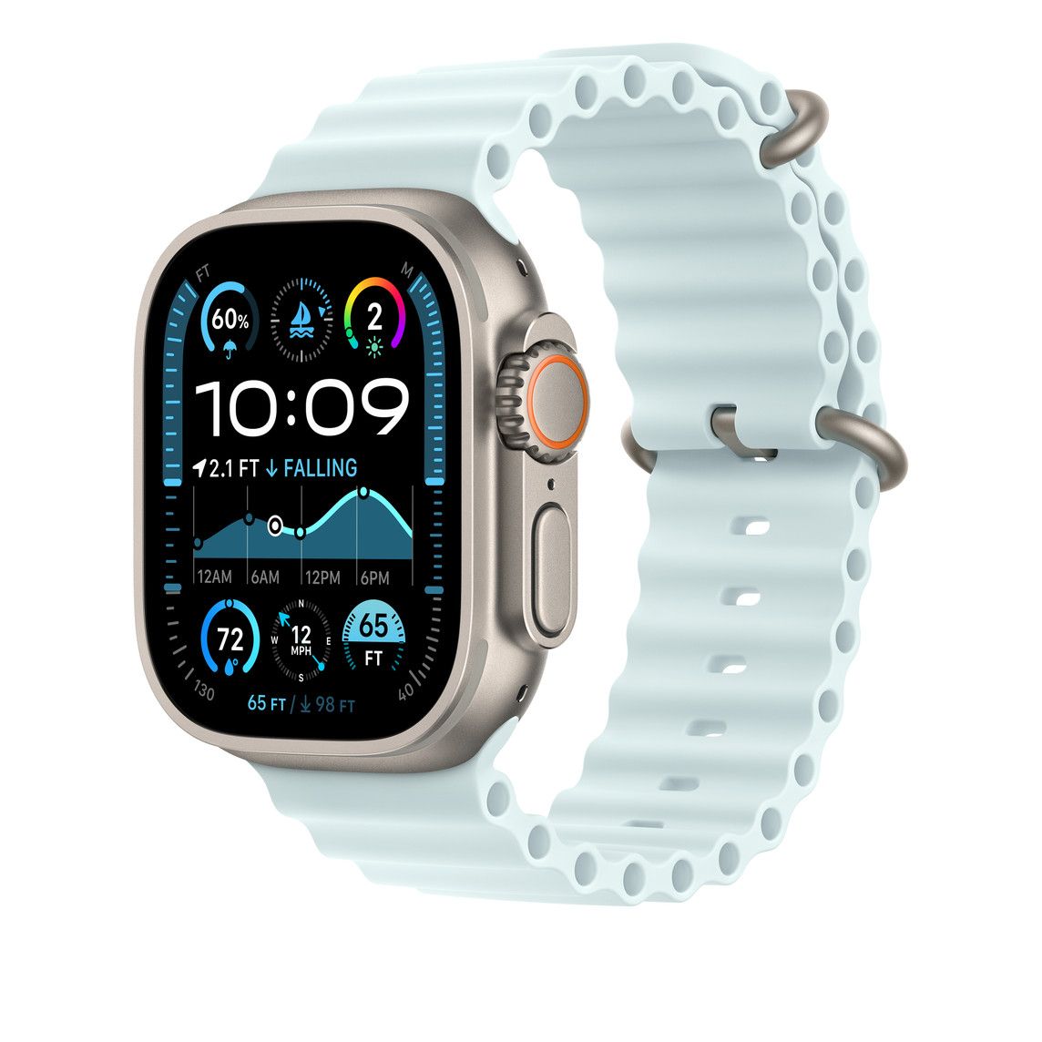 Apple Watch 49mm Band:  Ice Blue Ocean Band Extension - Natural Titanium Finish Detaliu 1
