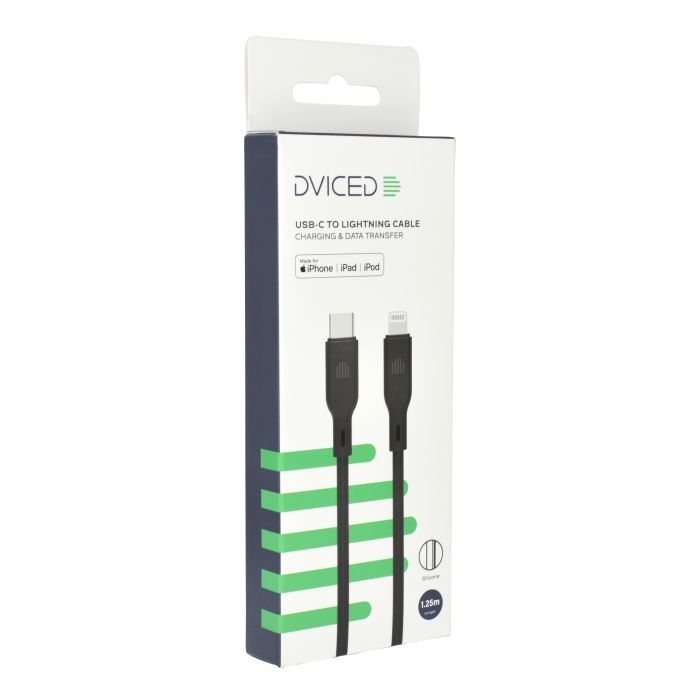 Dviced Cable USB-C to Lightning silicone 1,25m - Black Detaliu 1