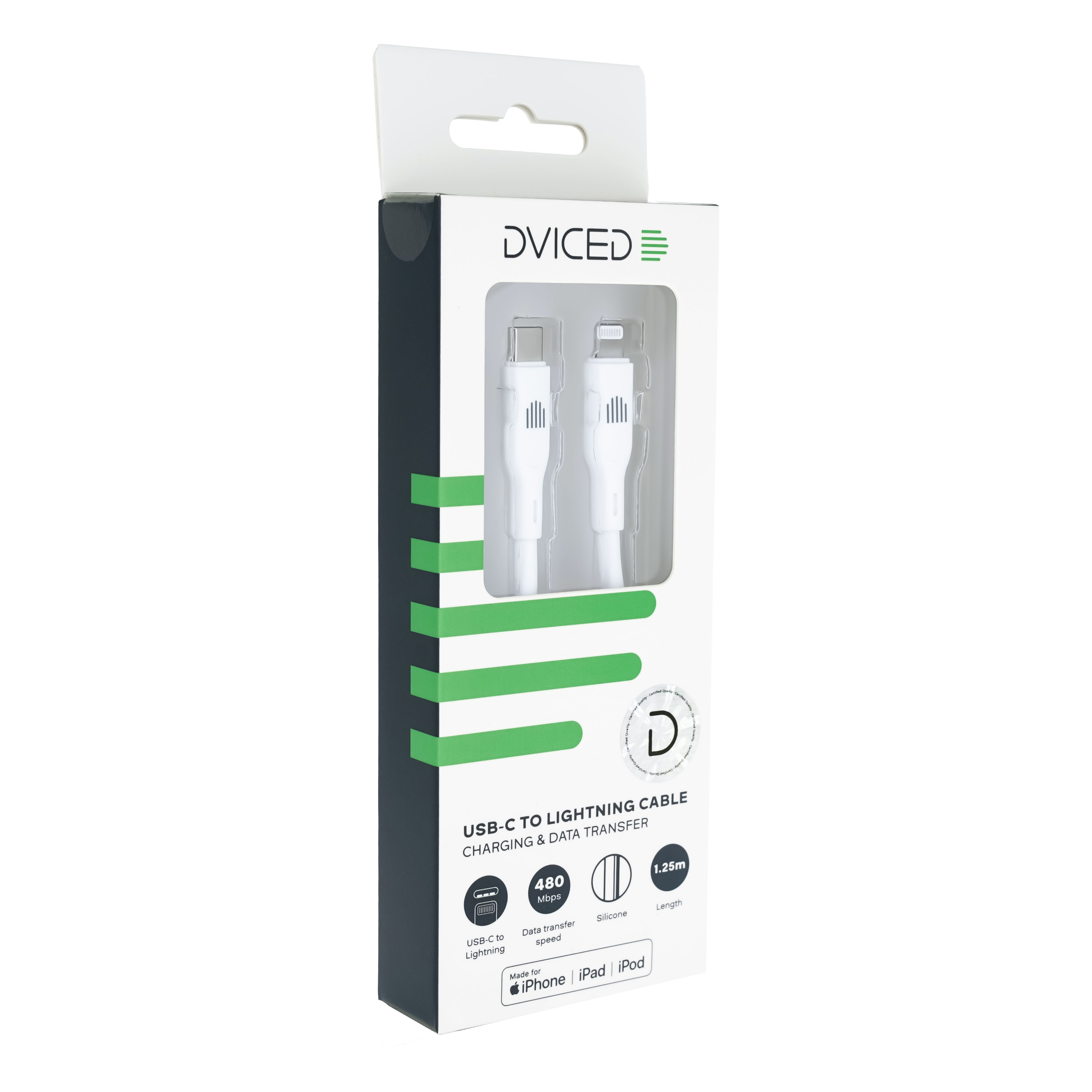 Dviced Cable USB-C to Lightning silicone 1,25m - White Detaliu 1