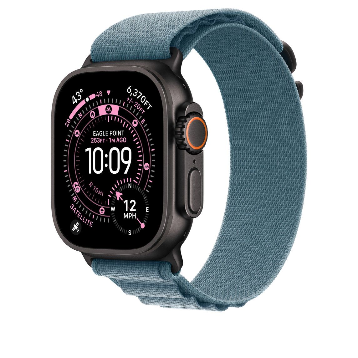 Apple Watch 49mm Loop:  Light Blue Alpine Loop - Medium - Black Titanium Finish Detaliu 1