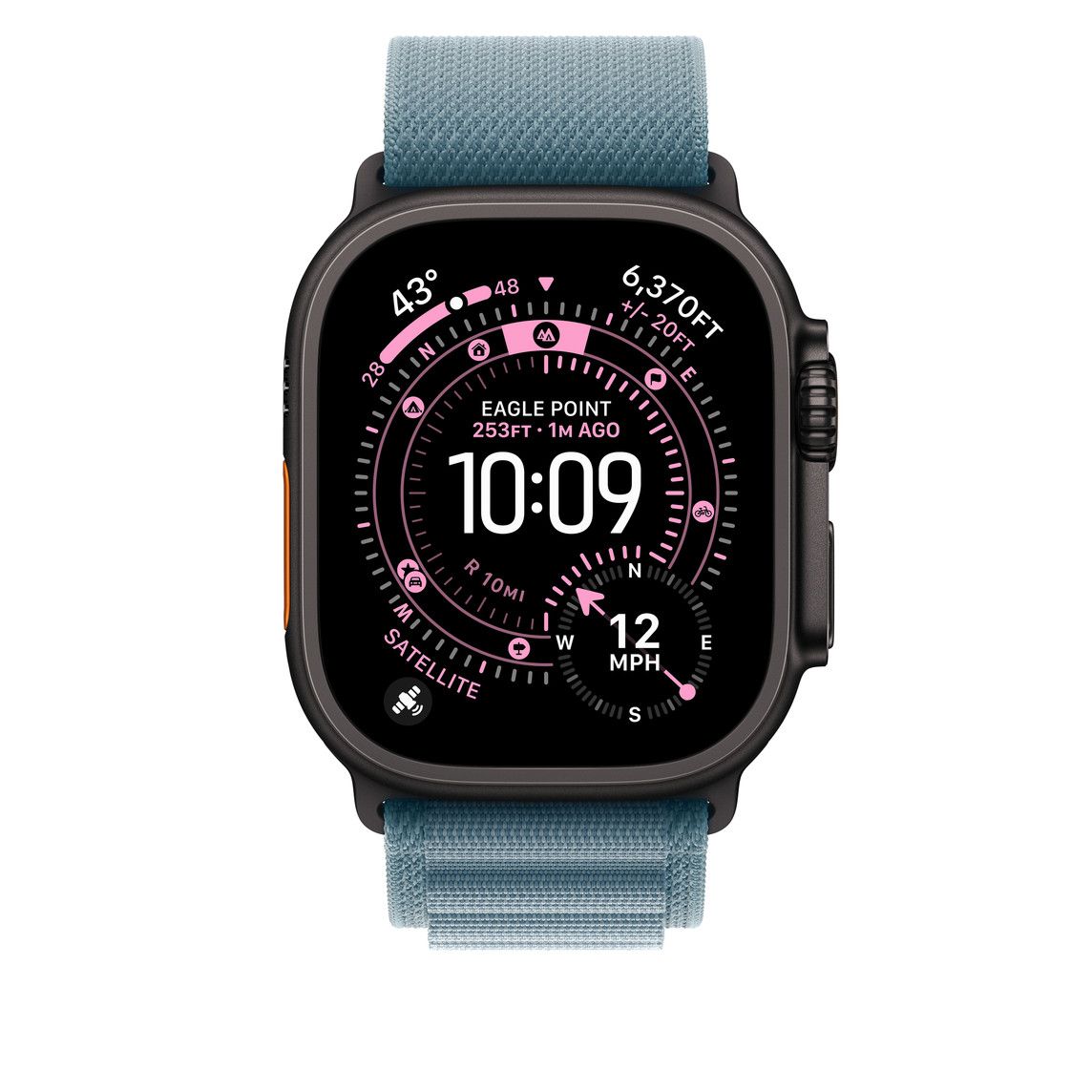 Apple Watch 49mm Loop:  Light Blue Alpine Loop - Medium - Black Titanium Finish Detaliu 2