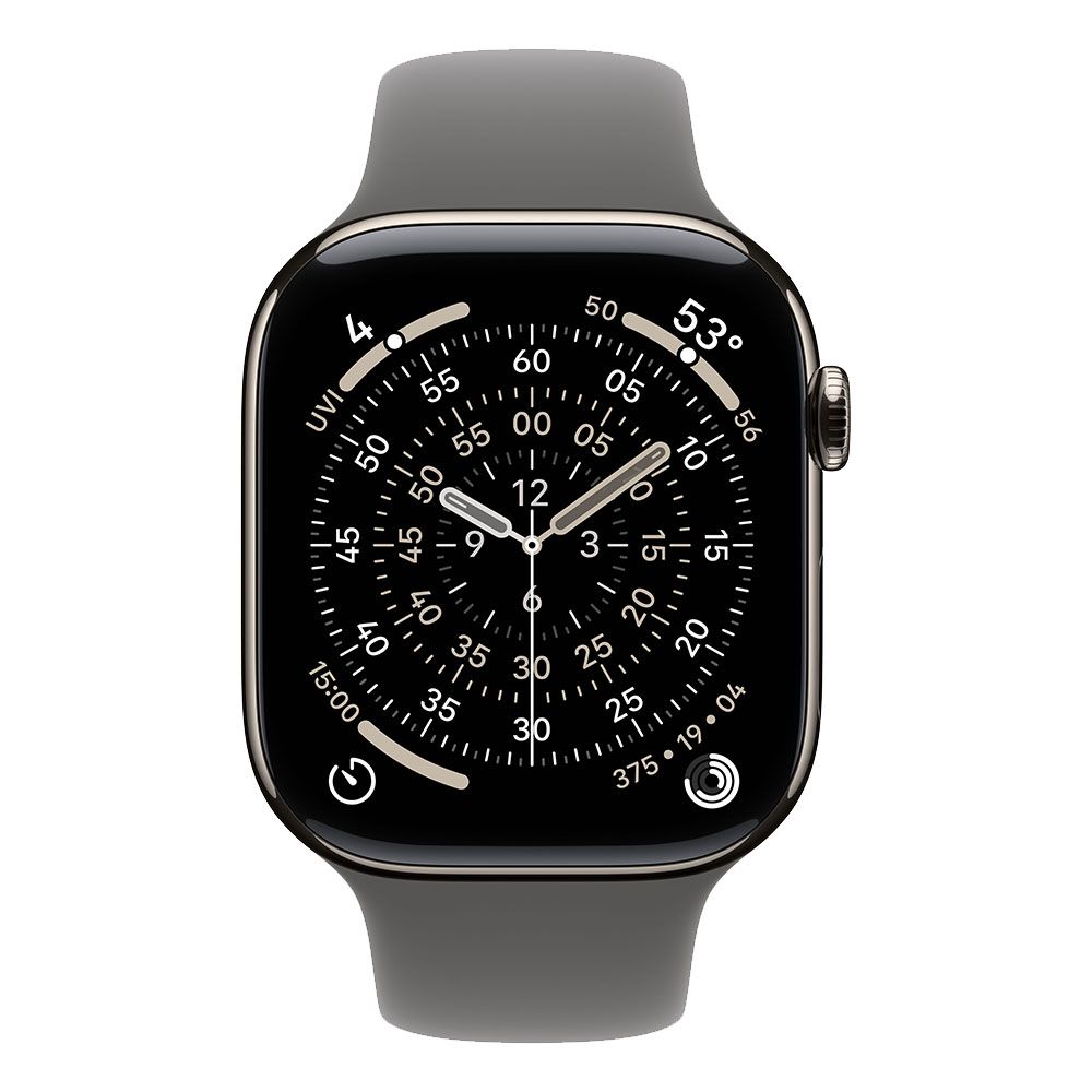 Apple Watch S11 Cellular 46mm Natural Titanium Case with Stone Grey Sport Band - M/L Detaliu 1