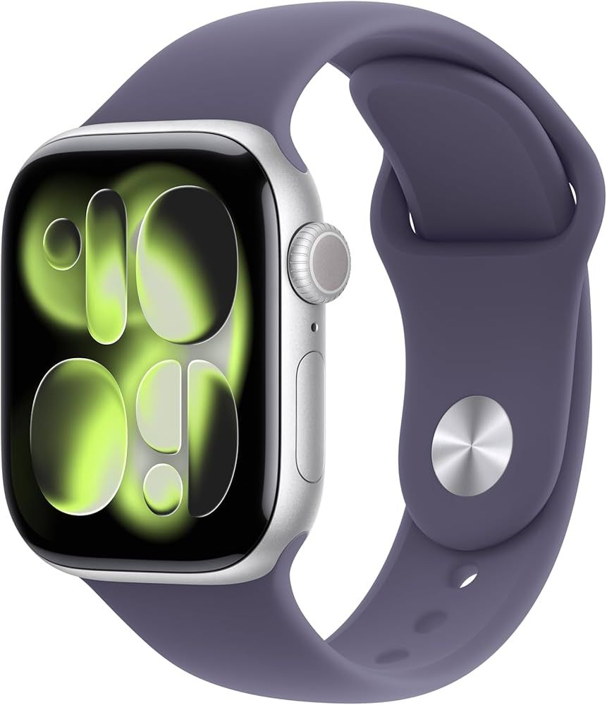 Apple Watch Series 11 GPS 42 mm, carcasă din aluminiu argintie cu brățară sport violet - M/L Detaliu 1