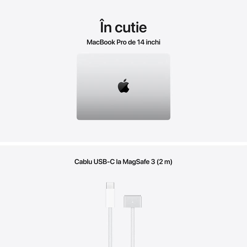 Laptop Apple MacBook Pro 14 Liquid Retina XDR, 14.2 inch 3024 x 1964, Apple M5 10-core (10 C, N/A - N/A, N/A cache, N/A), 24 GB LPDDR5, 1 TB SSD, Apple 10-core integrat, Mac OS, Tastatura International, Argintiu Detaliu 2