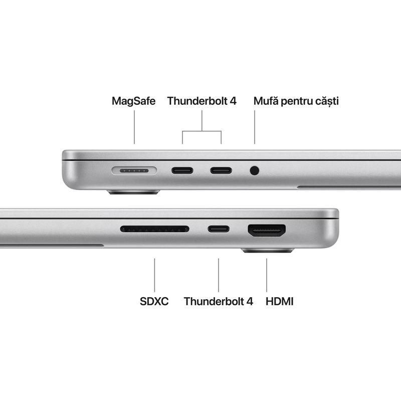 Laptop Apple MacBook Pro 14 Liquid Retina XDR, 14.2 inch 3024 x 1964, Apple M5 10-core (10 C, N/A - N/A, N/A cache, N/A), 24 GB LPDDR5, 1 TB SSD, Apple 10-core integrat, Mac OS, Tastatura International, Argintiu Detaliu 3