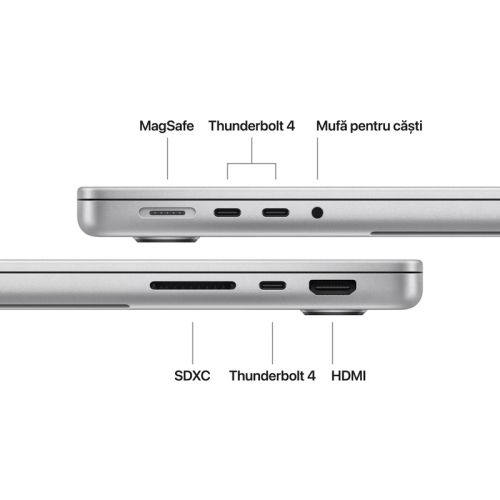 Laptop Apple MacBook Pro 14 MDE64ZE/A, 14.2 inch 3024 x 1964, Apple M5 10-core (10 C, N/A - N/A, N/A cache, N/A), 24 GB LPDDR5X, 1 TB SSD, Apple M5 10-core integrat, Mac OS, Tastatura US, Argintiu Detaliu 2