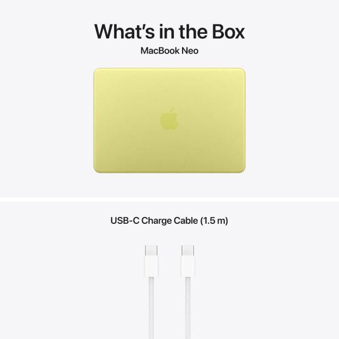 Laptop Apple MacBook Neo 13 MHFD4RO/A, 13 inch 2560 x 1600, Apple A18 Pro 6-core (6 C / 6 T, N/A - N/A, N/A cache, N/A), 8 GB LPDDR5X, 256 GB SSD, Apple 5-core, macOS, Tastatura US INT, Citrus Detaliu 2