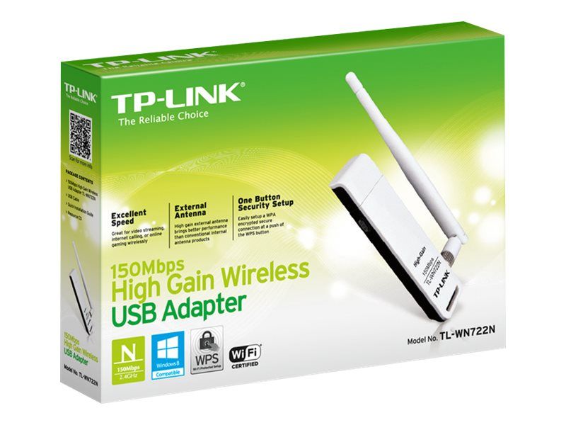 Adaptor wireless TP-Link, N150 HIGH GAIN, USB2.0, antena detasabila 4dBi, Realtek RTL8188EUS-VG-CG, 1T1R_1