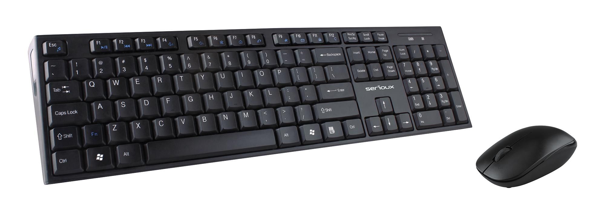 Kit tastatura + mouse Serioux NK9800WR, wireless 2.4GHz, US layout, multimedia, mouse optic 1200dpi, negru, USB, nano receiver_1