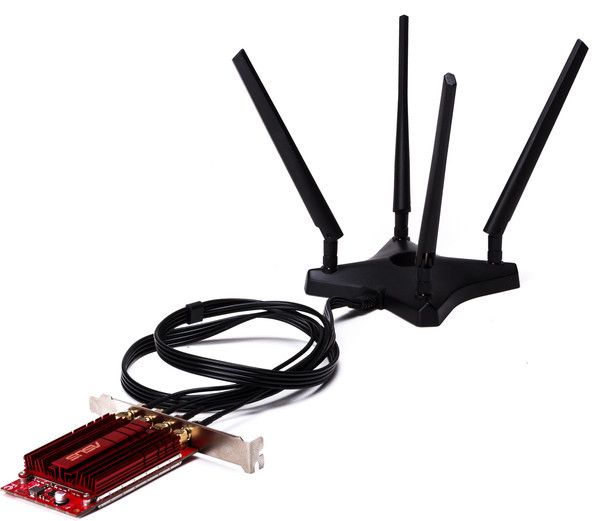 ASUS AC3100 Dual-Band PCIe Wi-Fi Adapter, PCE-AC88, 802.11 b/g/n/ac :downlink up to 1000 Mbps, uplink up to 1000 Mbps (20/40MHz)802.11 a/n/ac : downlink up to 2167 Mbps, uplink up to 2167 Mbps(20/40/80MHz), 2.4 GHz/5 GHz, AC3100 ultimate AC performance : 1000+2167Mbps, 4* R SMA Antenna_3