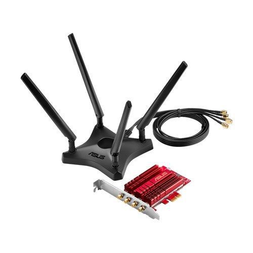ASUS AC3100 Dual-Band PCIe Wi-Fi Adapter, PCE-AC88, 802.11 b/g/n/ac :downlink up to 1000 Mbps, uplink up to 1000 Mbps (20/40MHz)802.11 a/n/ac : downlink up to 2167 Mbps, uplink up to 2167 Mbps(20/40/80MHz), 2.4 GHz/5 GHz, AC3100 ultimate AC performance : 1000+2167Mbps, 4* R SMA Antenna_8