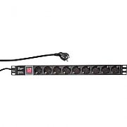 PDU LOGILINK 1U pt. rack 19 inch, 9 prize Schuko, intrare Schuko, max 16 A, on/off, 2 m, 