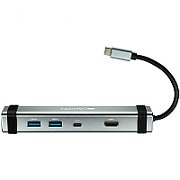 CANYON DS-3 Multiport Docking Station with 4 ports:1*Type C male+1*Type C female+2*USB3.0+1*HDMI, Input 100-240V, Output USB-C PD 5-20V/3A&USB-A 5V/1A, cabel 0.12m, Space grey, 150.8*33.7*24mm, 0.112kg