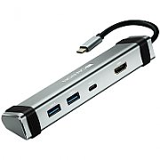 CANYON DS-3 Multiport Docking Station with 4 ports:1*Type C male+1*Type C female+2*USB3.0+1*HDMI, Input 100-240V, Output USB-C PD 5-20V/3A&USB-A 5V/1A, cabel 0.12m, Space grey, 150.8*33.7*24mm, 0.112kg