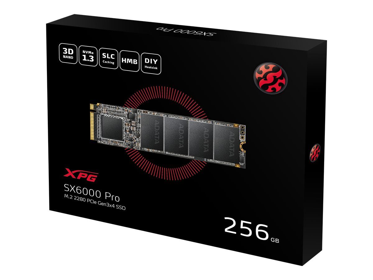 SSD ADATA, XPG SX6000 Pro,  256 GB, M.2, PCIe Gen3.0 x4, 3D TLC Nand, R/W: 2100/1200 MB/s, 