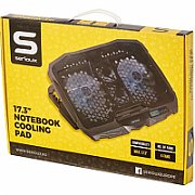 Cooling pad Serioux, SRXNCP025, Dimensiuni: 390*280*28mm, Compatibilitate maxima laptop: 17.3 inch, Numar ventilatoare: 4, Dimensiune ventilator: 2 x 125*125*15mm / 2 x 70*70*15mm, Nivel zgomot: 15-20dB, Flux aer: 56-75CFM, Tensiune alimentare: DC 5V, Viteza rotatie maxima: 1200 RPM, Display LCD, 2
