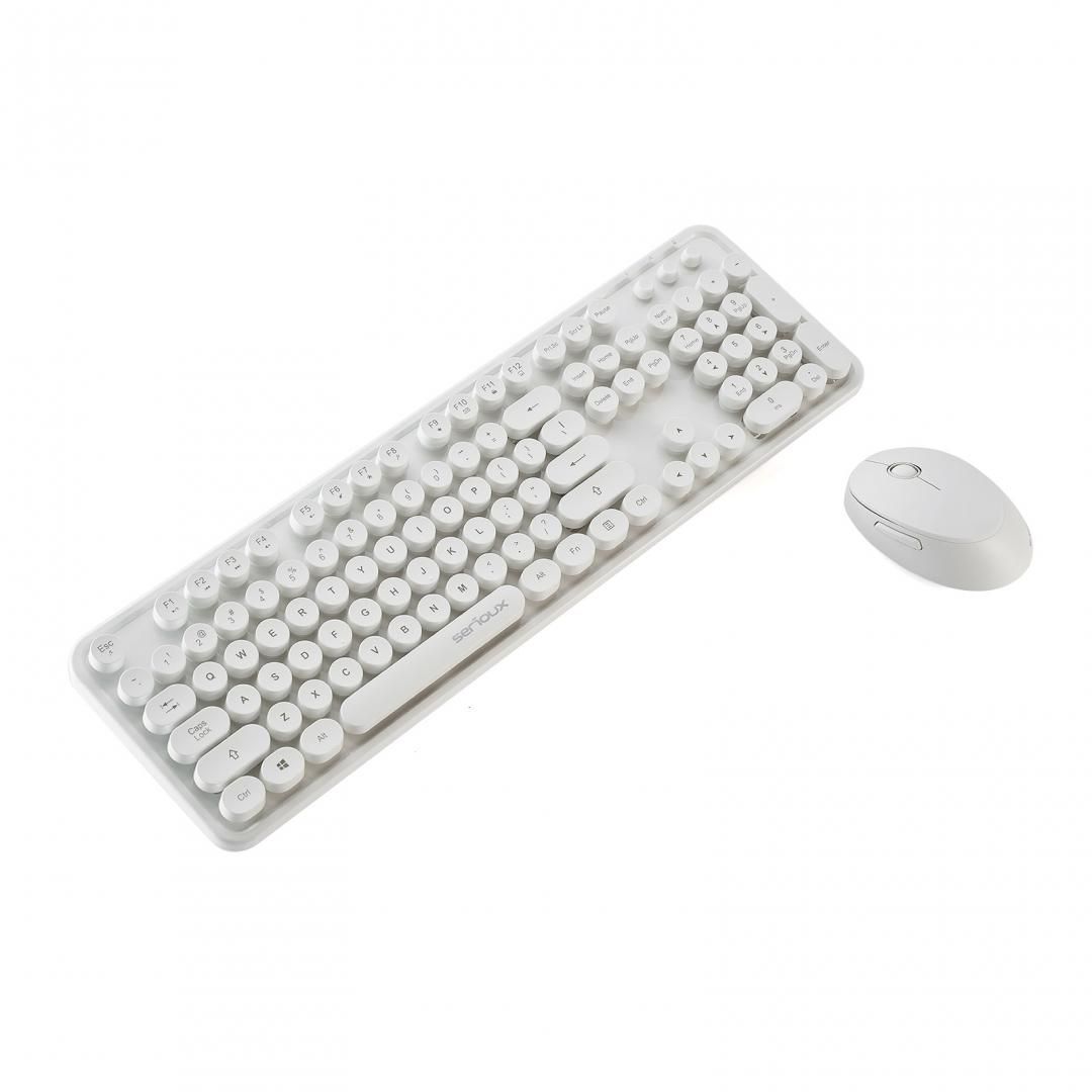 Kit tastatura + mouse Serioux Retro light 9910WH, wireless 2.4GHz, US layout, multimedia, mouse optic 800-1600dpi, USB, nano receiver, alb_1