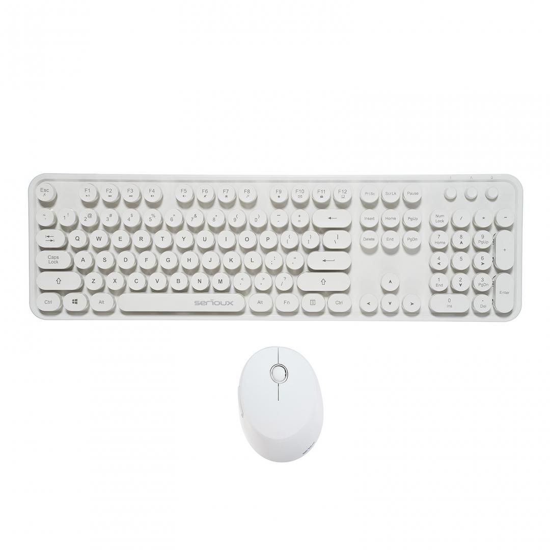 Kit tastatura + mouse Serioux Retro light 9910WH, wireless 2.4GHz, US layout, multimedia, mouse optic 800-1600dpi, USB, nano receiver, alb_3