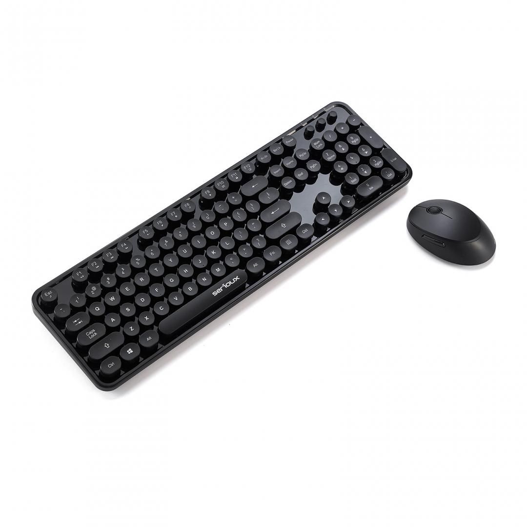 Kit tastatura + mouse Serioux Retro dark 9900BK, wireless 2.4GHz, US layout, multimedia, mouse optic 800-1600dpi, USB, nano receiver, negru_1