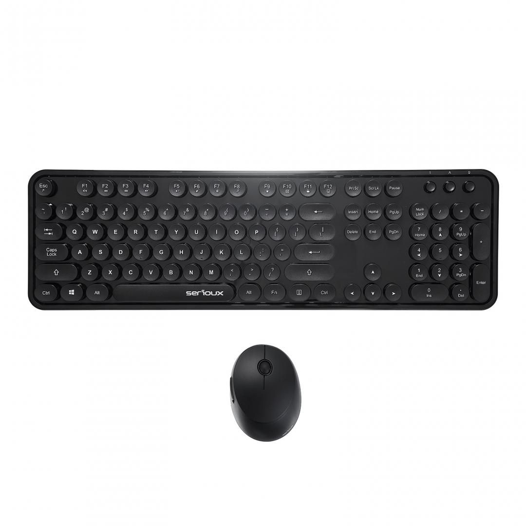 Kit tastatura + mouse Serioux Retro dark 9900BK, wireless 2.4GHz, US layout, multimedia, mouse optic 800-1600dpi, USB, nano receiver, negru_2