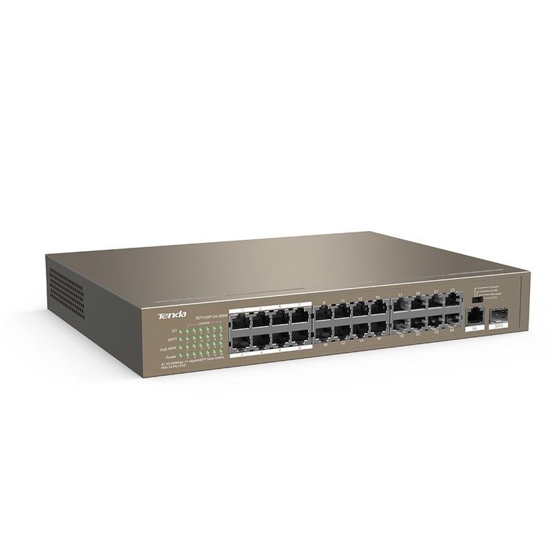 Tenda  | TEF1126P-24-250W |  Switch | POE | Porturi 1 Gigabit , 24 10/100 Mbps PoE, 1 Combo SFP | 230 W | CCTV | Protectie fulger_3