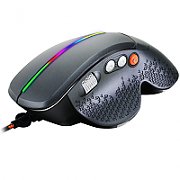 Wired High-end Gaming Mouse with 6 programmable buttons, sunplus optical sensor, 6 levels of DPI and up to 6400, 2 million times key life, 1.65m Braided USB cable,Matt UV coating surface and RGB lights with 7 LED flowing mode, size:123*81*53mm, 150g
