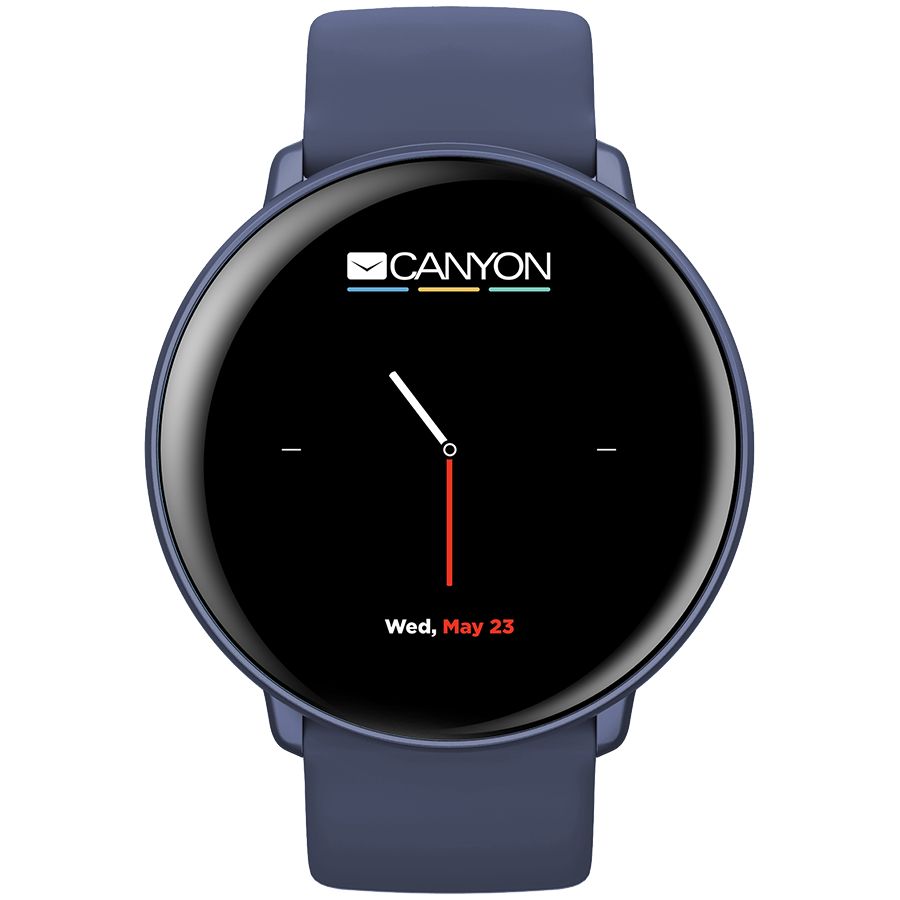 CANYON Marzipan SW-75 Smart watch, 1.22inches IPS full touch screen, aluminium+plastic body,IP68 waterproof, multi-sport mode with swimming mode, compatibility with iOS and android,Blue with extra blue leather belt, Host: 41.5x11.6mm, Strap: 240x20mm, 20.8g_2
