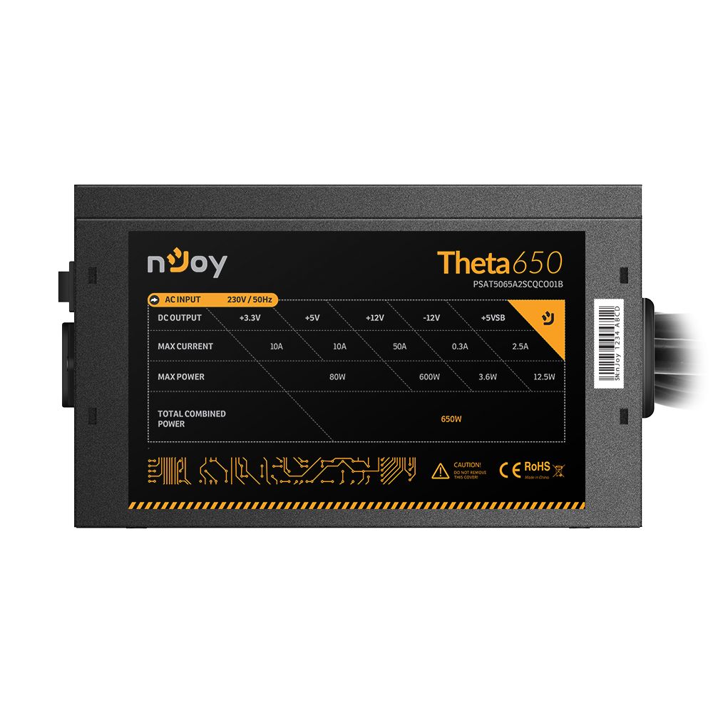 nJoy | Theta 650 | PSAT5065A2SCQCO01B | 650 W | Activa | 1 x 20+4 pin ATX, 1 x 4+4 pin ATX 12V | 2 x 6+2 pin PCI-E, 5 x SATA, 3 x 4 pin Molex | PFC active | OCP / OVP / SCP / OPP | Semi-modular | Corescpunde cu 80 Plus Bronze_3