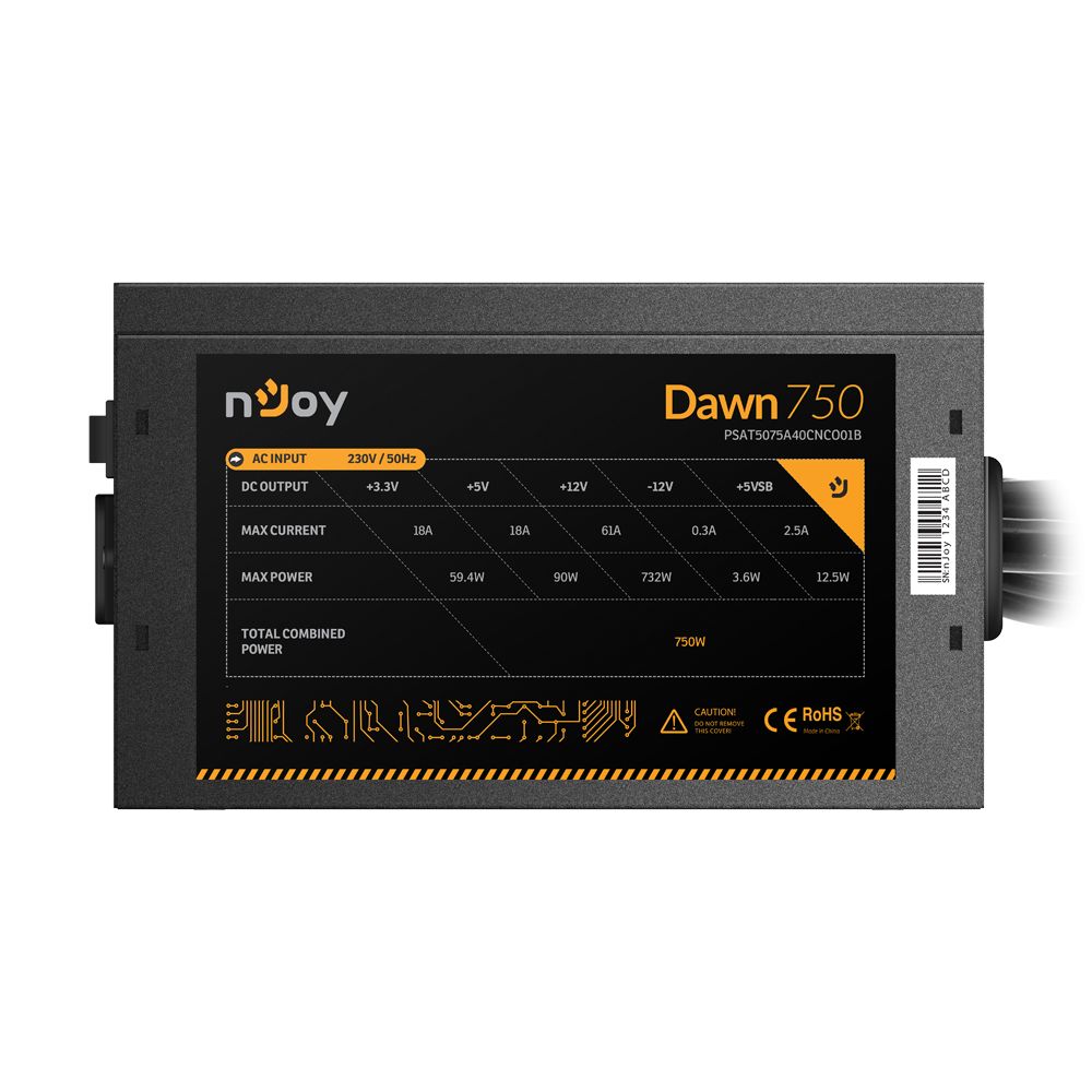 nJoy | Dawn 750 | PSAT5075A40CNCO01B | 750 W | Activa | 1 x 20+4 pin ATX, 1 x 4+4 pin ATX 12V | 2 x 6+2 pin PCI-E, 5 x SATA, 3 x 4 pin Molex | PFC active | OCP / OVP / SCP / OPP | Corescpunde cu 80 Plus Bronze_7