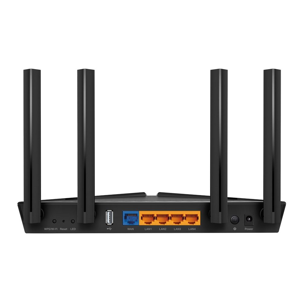 Wireless Router TP-LINK, AX20; AX1800, 1.5 GHz Quad-Core CPU, Dual-Band, 5 GHz: 1201 Mbps (802.11ax), 2.4 GHz: 574 Mbps (802.11ax), Standard and Protocol: WI-FI 6, IEEE 802.11ax/ac/n/a 5 GHz,  IEEE 802.11ax/n/b/g 2.4 GHz 4× Fixed Antennas, 1 × 1000/100/10 Mbps WAN Port, 4 × 1000/100/10 Mbps LAN_3