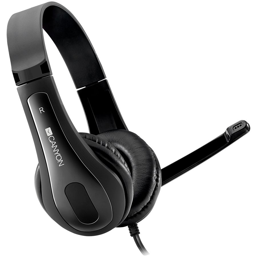 CANYON HSC-1 basic PC headset with microphone, combined 3.5mm plug, leather pads, Flat cable length 2.0m, 160*60*160mm, 0.13kg, Black_1