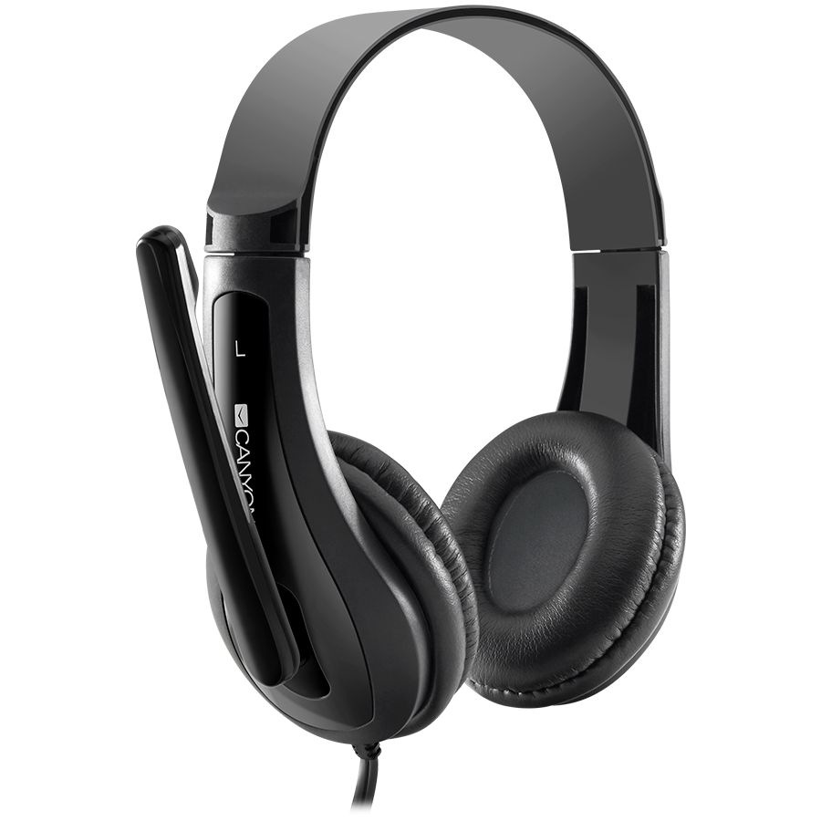 CANYON HSC-1 basic PC headset with microphone, combined 3.5mm plug, leather pads, Flat cable length 2.0m, 160*60*160mm, 0.13kg, Black_3