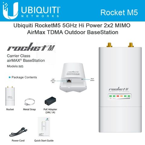 UBIQUITI RocketM5 5GHz Hi-Power 2x2 MIMO AirMax TDMA BaseStation 27dBm_3