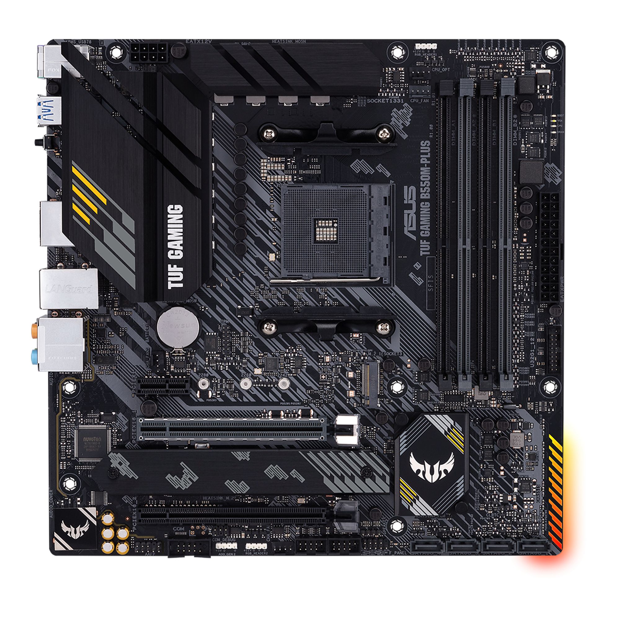Placa de baza ASUS TUF GAMING B550M-PLUS, socket AM4, 4x DDR4 UDIMM, 4x SATA, 2x NVMe, 13x USB-A, 1x USB-C, mATX