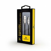 CABLU alimentare si date GEMBIRD, pt. smartphone, USB 2.0 (T) la Lightning (T), 2m, premium, cablu din cauciuc, negru, conectori argintii, 