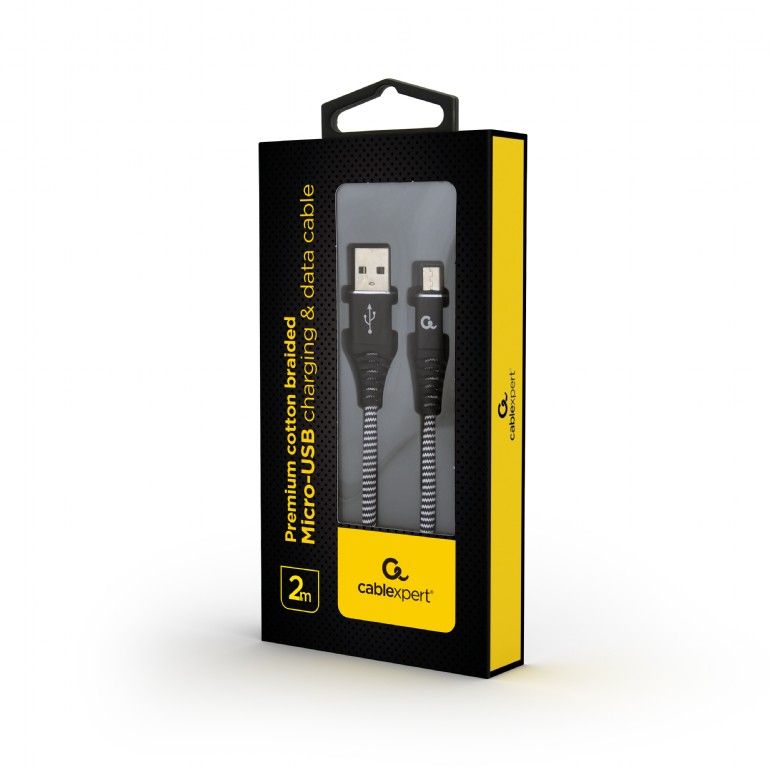 CABLU alimentare si date GEMBIRD, pt. smartphone, USB 2.0 (T) la Micro-USB 2.0 (T), 2m, premium, cablu din cauciuc, negru, conectori argintii, 