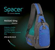 RUCSAC SPACER Sling, nylon,1 bretea, 2 compartimente principale,1 buzunar frontal,1 buzunar lateral, 35x18x7cm, water resistant, blue, 