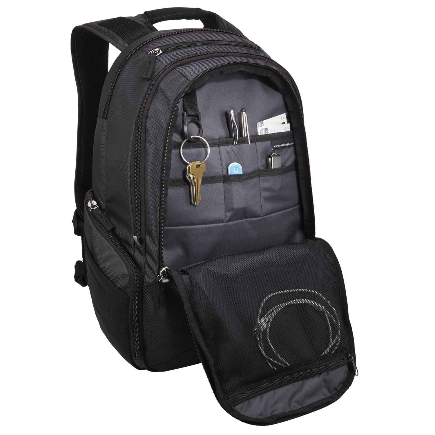 RUCSAC CASE LOGIC, pt. notebook de max. 14 inch, 2 compartimente, buzunar frontal x 2 | buzunar lateral x 2 | buzunar dorsal, waterproof, poliester, negru, 