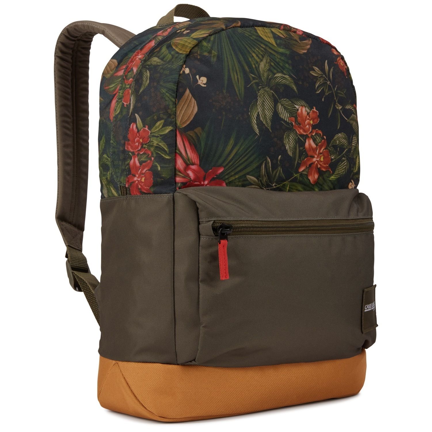 RUCSAC CASE LOGIC, pt. notebook de max. 15.6 inch, 1 compartiment, buzunar frontal | buzunar lateral x 2, waterproof, poliester, maro / floral, 