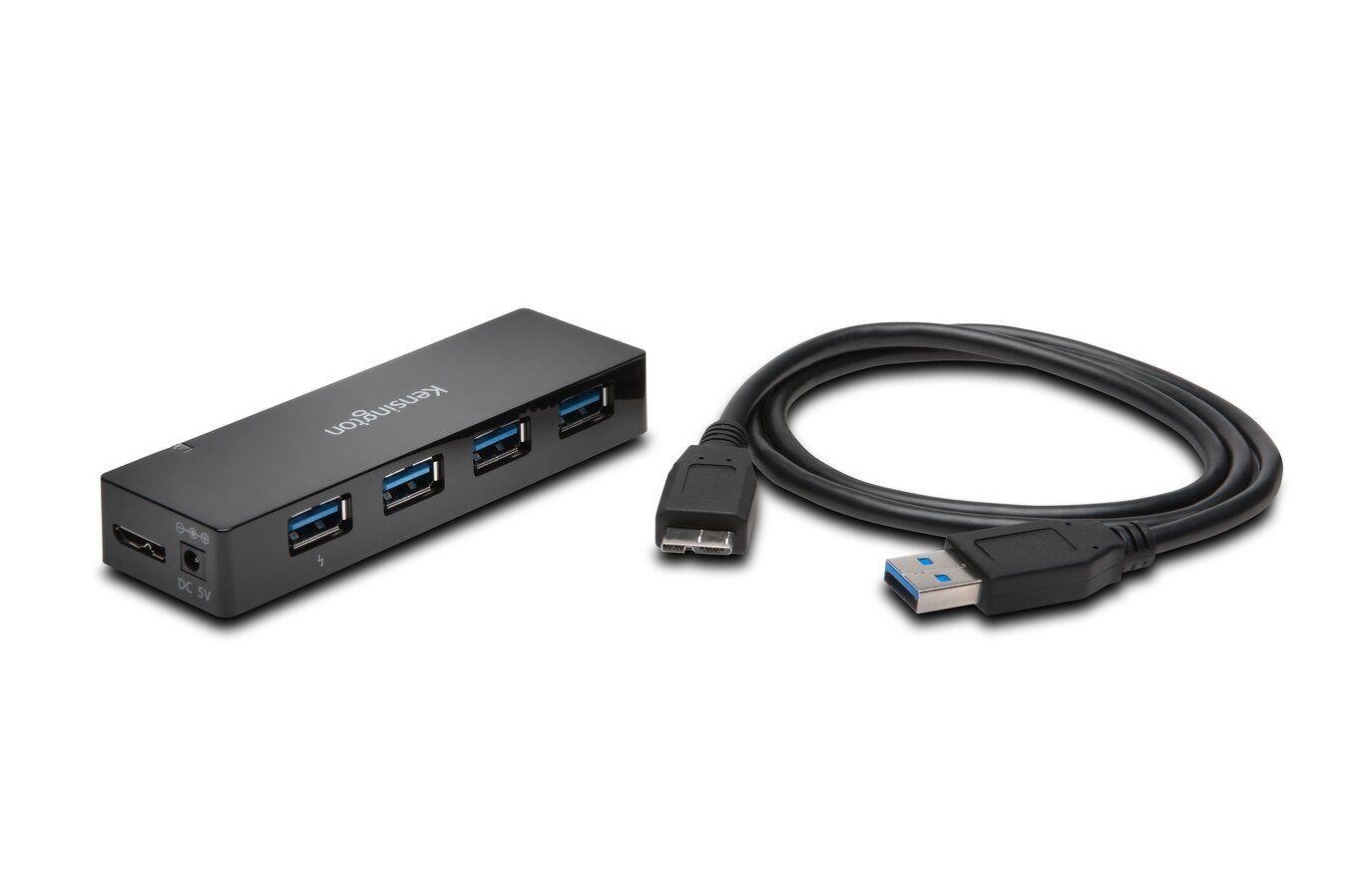 HUB extern KENSINGTON, porturi USB: USB 3.0 x 4, conectare prin USB 3.0, alimentare retea 220 V, cablu 0.3 m, negru, 