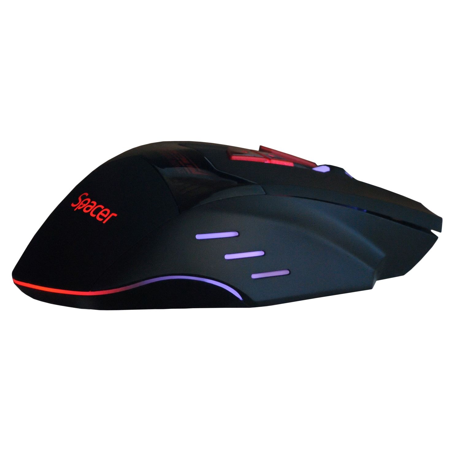 MOUSE  Spacer - gaming, gaming, cu fir, USB, optic, 1000/ 1600/ 2000/ 2400 dpi, butoane/scroll 8/1, iluminare LED RGB, 7 cicluri prestabilite, negru, 