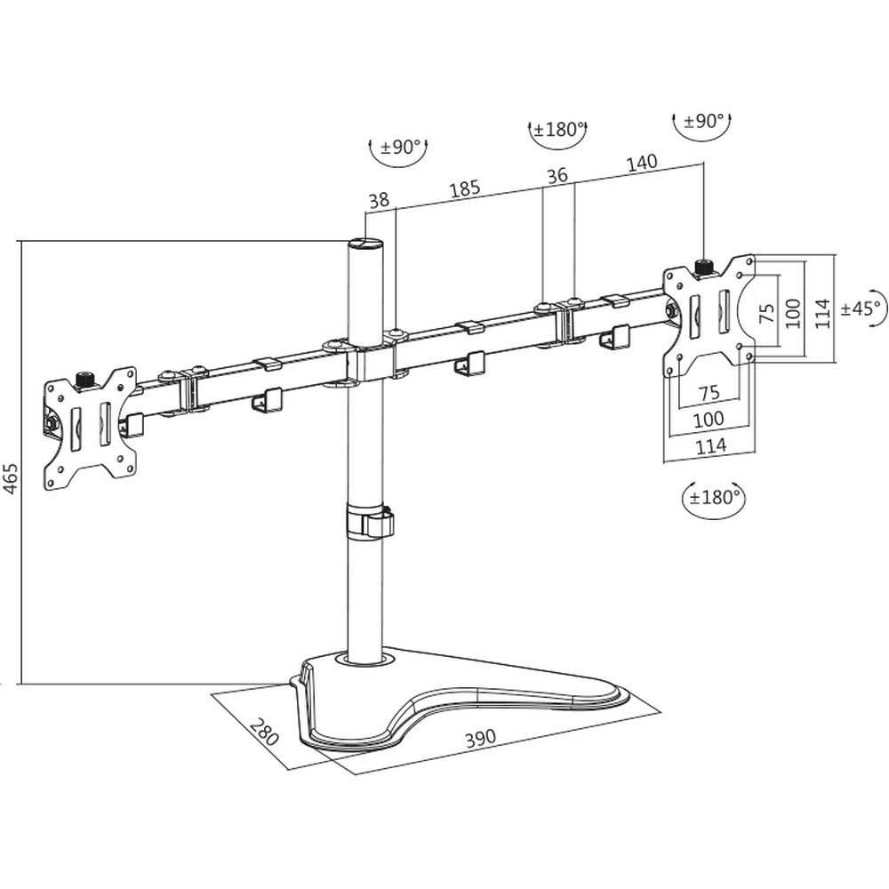 SUPORT de birou LOGILINK, pt 2 TV/monitor plat, curbat, diag. max 32 inch, rotatie, inclinare, pivotare, orizontala, verticala, totala, max 8 Kg x 2, 