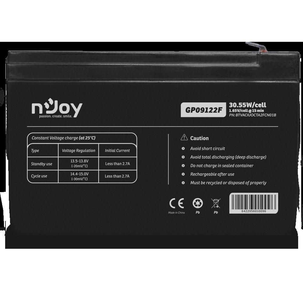 nJoy | BTVACIUOCTA2FCN01B | GP09122F | Baterie UPS  | 12 V | 9 A | Borne  F2 | 30,55 W | 151 x 65 x 94 mm_1